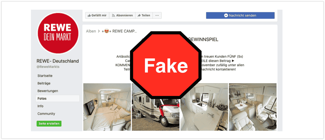 Vorsicht Falle: Facebook Gewinnspiele im Check – Rewe verslost 5 Camper gewinnen?