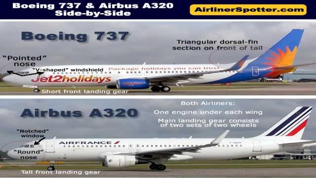 Airbus and Boeing Airliner Side-by-Side Comparisons, Identification and Differences, How to Tell an Airbus from a Boeing, Tips for Airplane Spotters, and Photographs