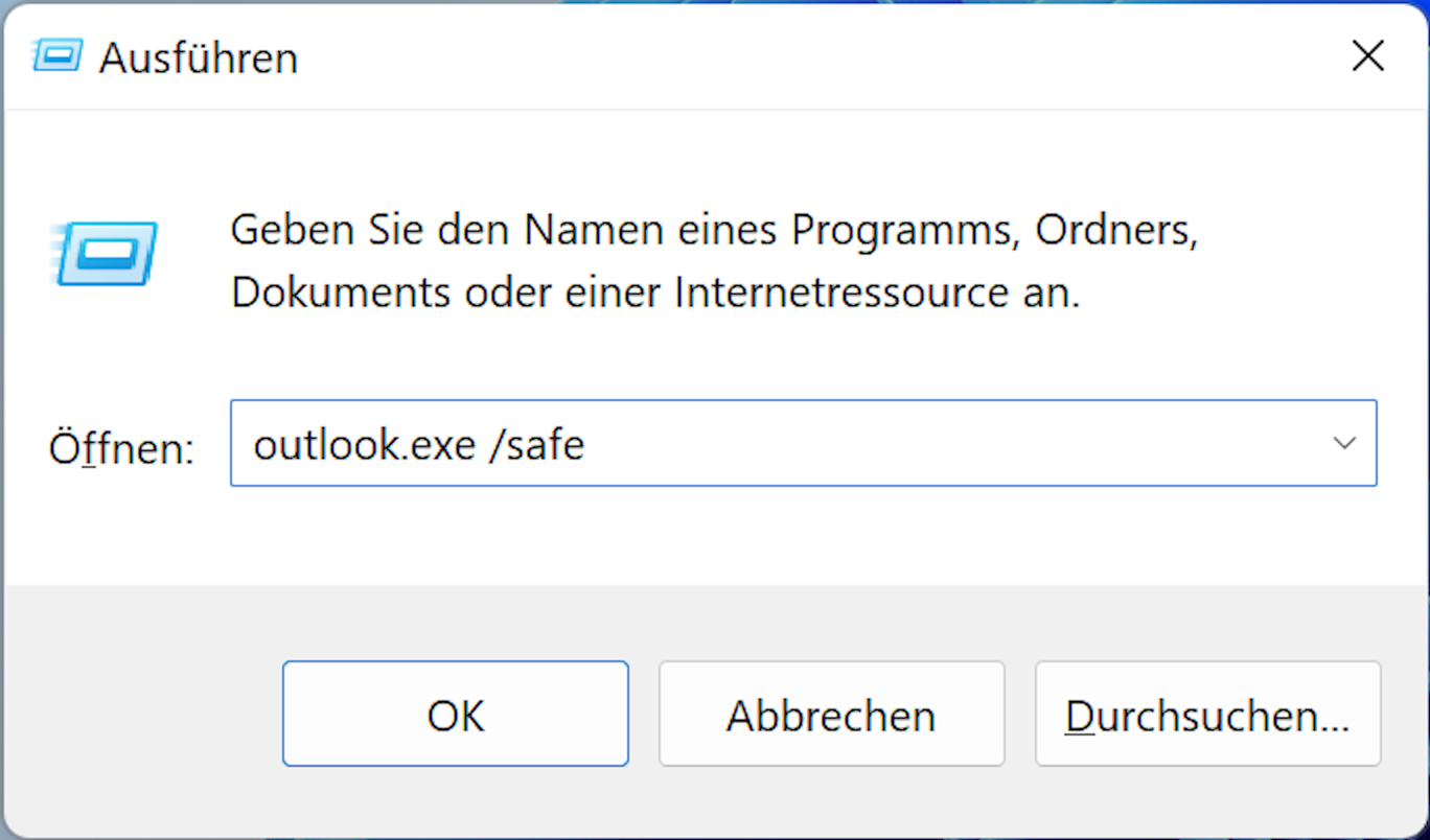 Den abgesicherten Modus durch das Dialogfeld "Ausführen" starten