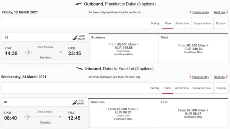 Emirates Skywards Entwertung? Wo sind die Business Class Saver Tarife?