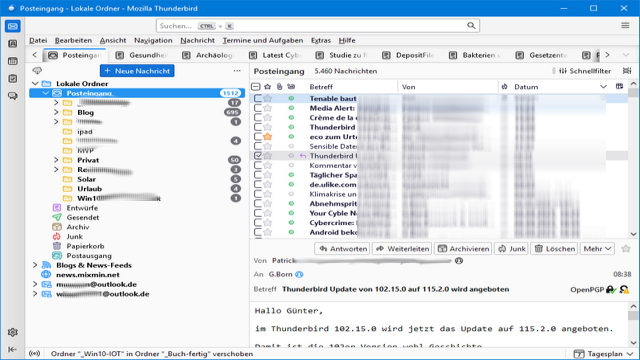 Thunderbird: Update von 102.15.0 auf 115.2.0 wird angeboten