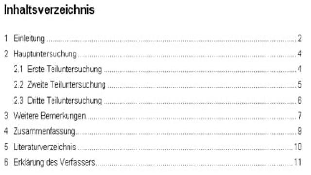 Tipps für das Inhaltsverzeichnis der Facharbeit