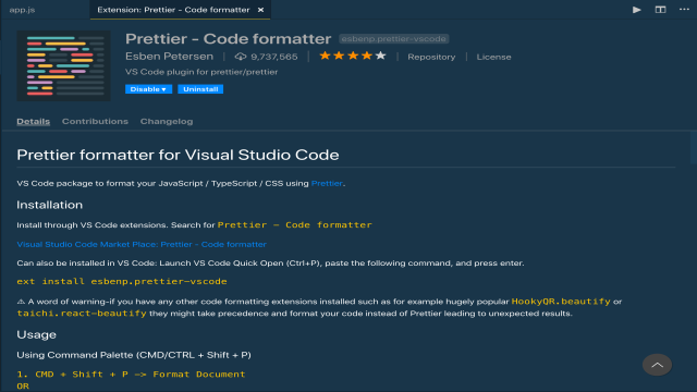 Formatieren von Code mit Prettier in Visual Studio Code