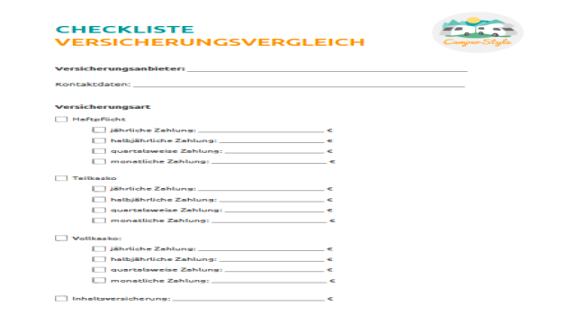 Wohnmobilversicherungen: Leistungen und Preise vergleichen - mit Checkliste